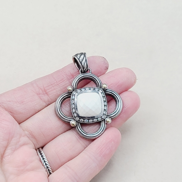 David Yurman Renaissance White Agate Diamond Pendant Enhancer With Gold - Picture 13 of 16